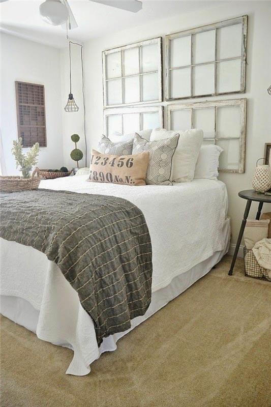 σχεδιασμός κρεβατοκάμαρας shabby chic στυλ σχεδιασμός τοίχου παλιά κουφώματα