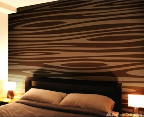 κρεβατοκάμαρα σχεδιασμός τοίχου κρεβάτι τοίχος ταπετσαρία καφέ