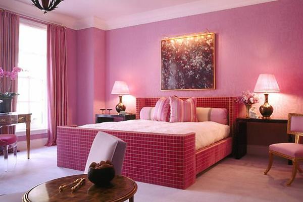υπνοδωμάτιο σχεδιασμός τοίχου ροζ τοίχου κομοδίνα