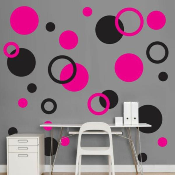 υπνοδωμάτιο σχεδιασμός τοίχου κουκκίδα μοτίβο ροζ μαύρο