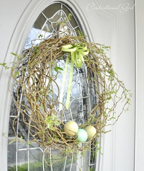 απλά πρωτότυπο στεφάνι Πασχαλινά αυγά πόρτα οβάλ γυάλινη μπροστινή βεράντα