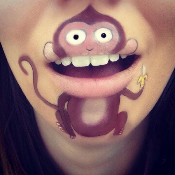 Μακιγιάζ δροσερό χαρακτήρες κινουμένων σχεδίων χείλη μαϊμού μπανάνα