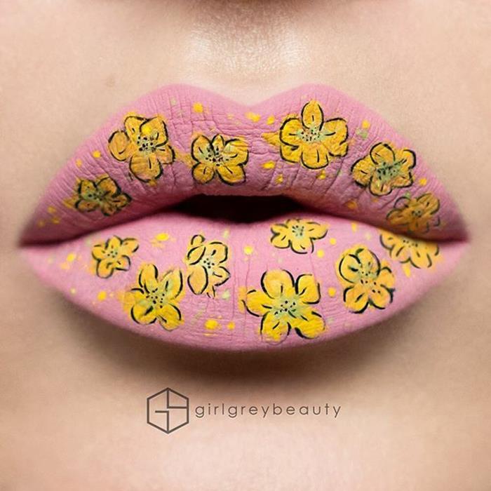 συμβουλές μακιγιάζ andrea καλάμι χείλη ροζ κίτρινα λουλούδια