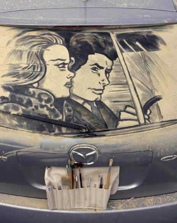 βρώμικα αυτοκίνητα τέχνη ζωγραφική σκόνης οδήγηση αυτοκινήτου