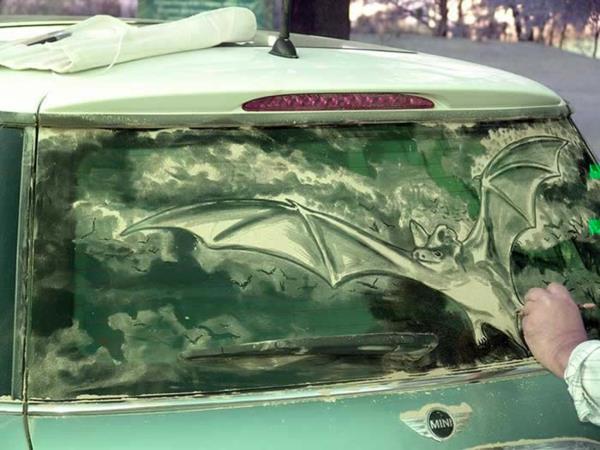 βρώμικα αυτοκίνητα τέχνη ζωγραφική σκόνης νυχτερίδα