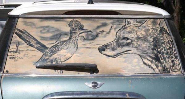 βρώμικα αυτοκίνητα τέχνη ζωγραφική κόκκορας λύκος