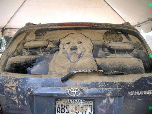 βρώμικα αυτοκίνητα τέχνη ζωγραφιές σκόνης κατοικίδιο ζώο