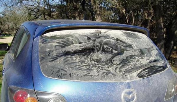 βρώμικα αυτοκίνητα τέχνη σκυλί ζωγραφικής σκόνης