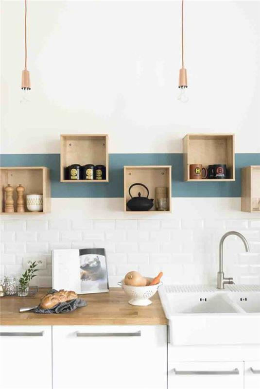 όμορφες κουζίνες εικόνες ιδέες σχεδιασμού κουζίνας ράφια τοίχου ξύλο