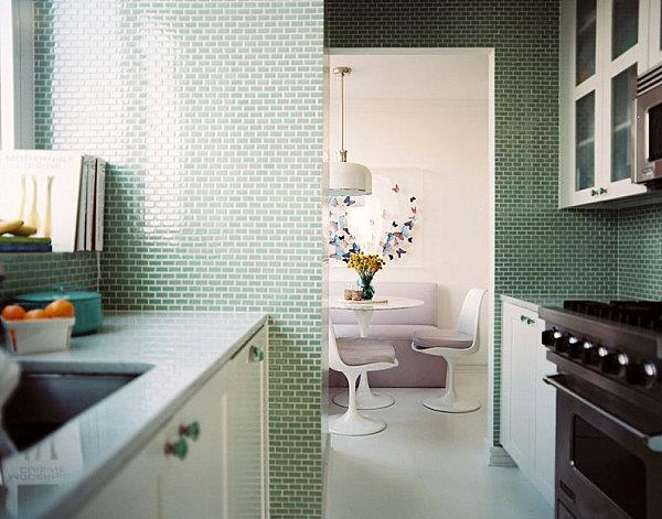 όμορφες ιδέες σχεδιασμού για μικρές κουζίνες χρώματα πλακάκια τοίχο πράσινο