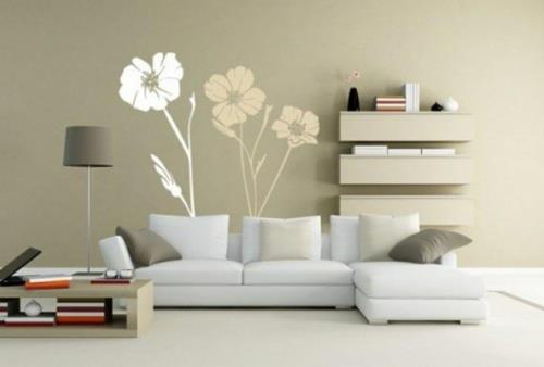 όμορφα φρέσκα λουλούδια μοτίβο εσωτερικό λευκό σαλόνι