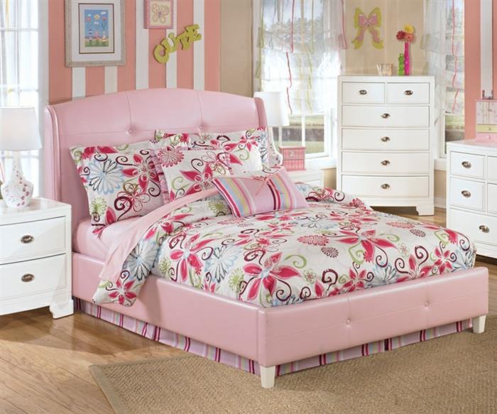 όμορφα κρεβατάκια κορίτσια δωμάτιο ροζ σχεδιασμό χρωματιστό κρεβάτι χαλί sisal