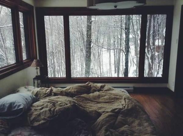 υπνοδωμάτιο σχεδιασμός ιδέες δάσος χιόνι θέα