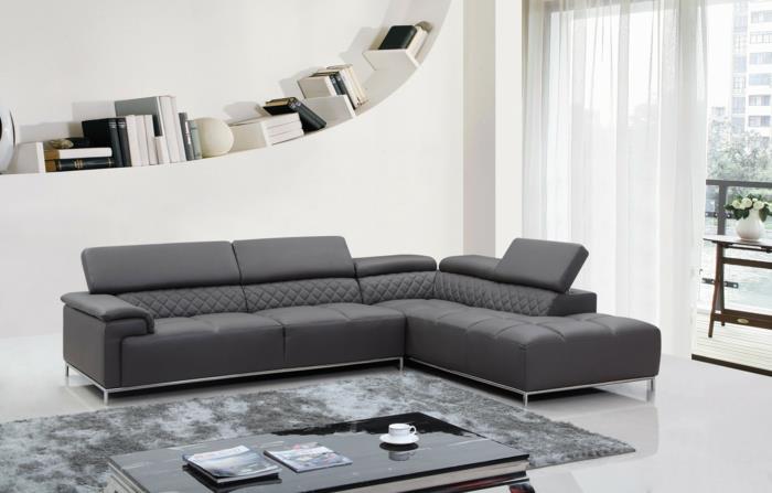 όμορφοι καναπέδες γκρι γωνιακός καναπές σαλόνι χαλί ασυνήθιστο ράφι τοίχου