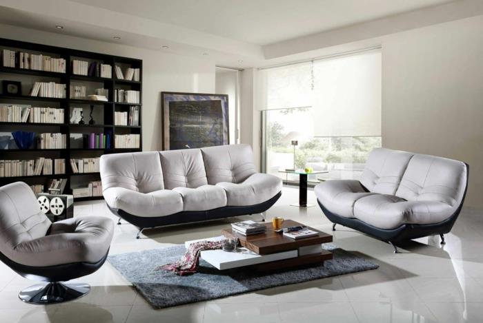 όμορφοι καναπέδες που επιπλώνουν μοντέρνο σαλόνι γκρι χαλί