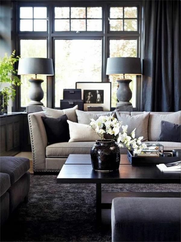 όμορφοι καναπέδες κομψός καναπές μαύρα χαλιά επιτραπέζια φωτιστικά