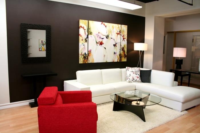 όμορφοι καναπέδες σαλόνι επιπλωμένο γωνιακό καναπέ λευκή κόκκινη πολυθρόνα