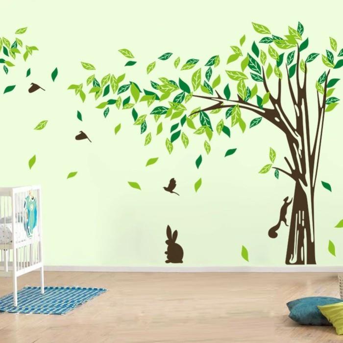 όμορφα αυτοκόλλητα τοίχου αφήνει δέντρο ανοιχτό γκρι χρώμα τοίχου