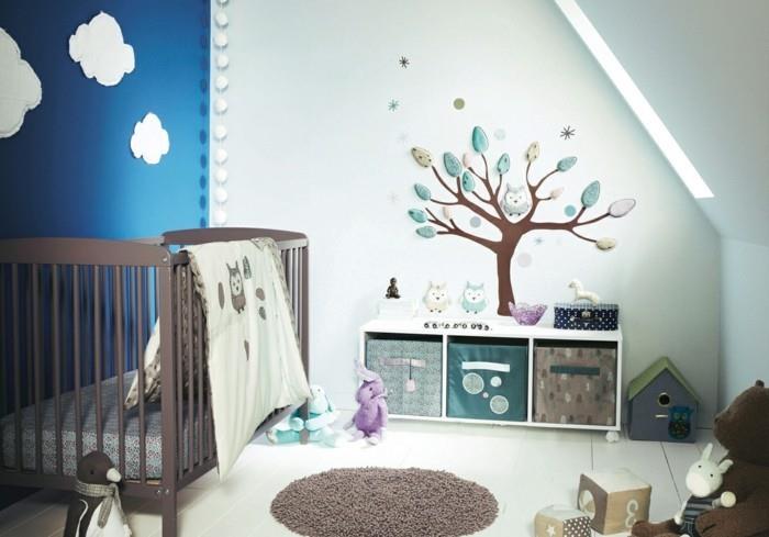 πανέμορφες χαλκομανίες τοίχου διακοσμητικές ιδέες παιδικού δωματίου δέντρο τοίχου αυτοκόλλητο μπλε τοίχο