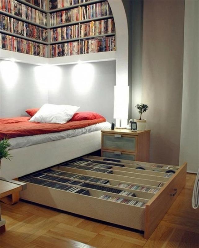 όμορφες ιδέες διαβίωσης για πιο πολυτελές κρεβάτι με αποθηκευτικό χώρο