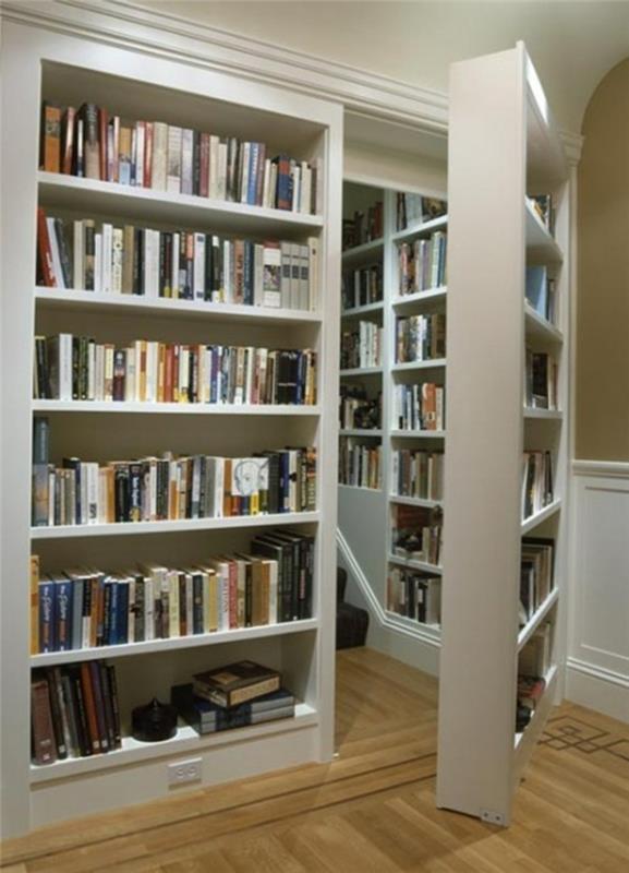 όμορφες ιδέες διαβίωσης μυστικό δωμάτιο πίσω από το ράφι των βιβλίων