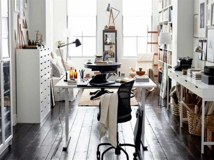 όμορφες ιδέες διαβίωσης σχεδιασμός γραφείου σπιτιού ξύλινο πάτωμα μοντέρνα καρέκλα γραφείου