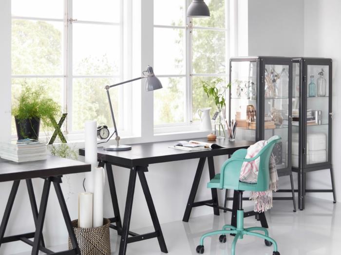 όμορφες ιδέες διαβίωσης οικιακό γραφείο ikea πράσινο γραφείο καρέκλα φυτό εργοστάσιο