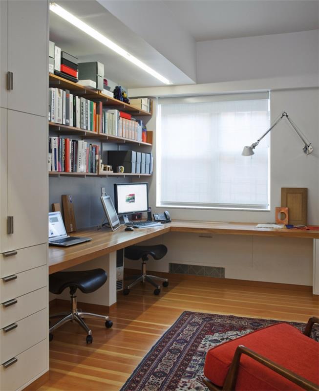 όμορφες ιδέες διαβίωσης γραφείο σπιτιού δύο σκαμπό γωνιακά έπιπλα