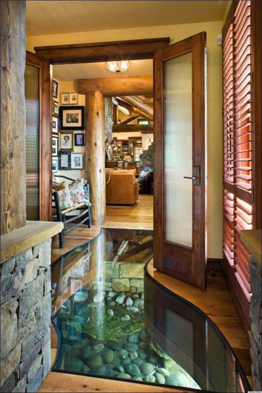 όμορφες ιδέες διαβίωσης πολυτελές ξύλινο σπίτι με γυάλινο πάτωμα