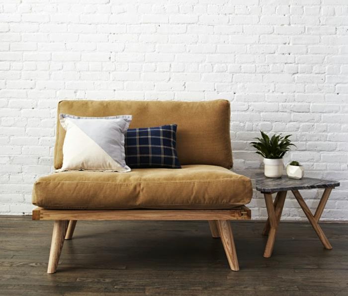όμορφες ιδέες διαβίωσης καναπές βοηθητικό τραπέζι ρίξτε μαξιλάρια φυτό