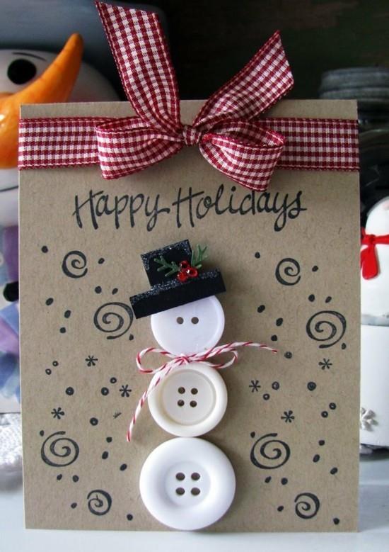 χιονάνθρωπος από κουμπιά tinker χριστουγεννιάτικες κάρτες με παιδιά
