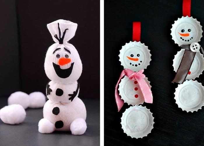 φτιάχνοντας χιονάνθρωπο από καπάκια μπουκαλιών και κάλτσες χριστουγεννιάτικες χειροτεχνίες με παιδιά