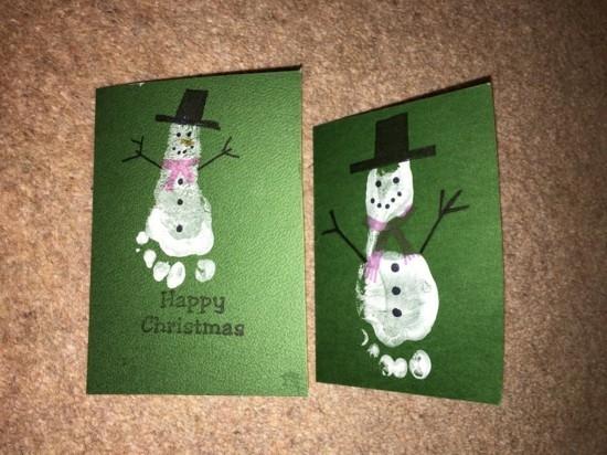 χριστουγεννιάτικες κάρτες χιονάνθρωπο αποτύπωμα χεριών με παιδιά