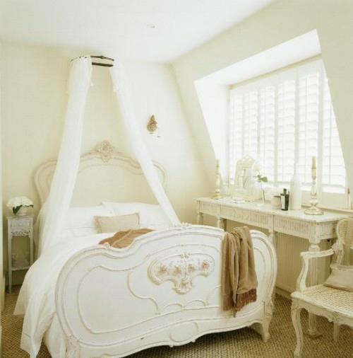 χιόνι-λευκό κρεβάτι με ουρανό υπνοδωμάτιο εξοχικό στυλ κλασικό γαλλικό