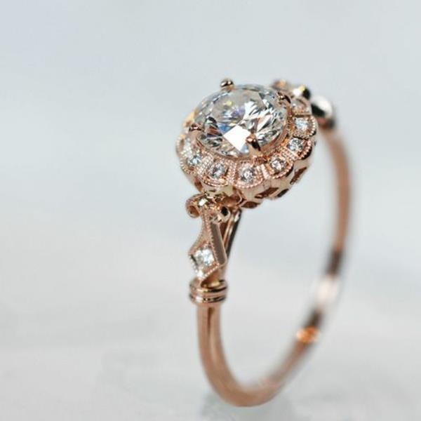 όμορφο δαχτυλίδι αρραβώνων ροζ χρυσό δαχτυλίδι πρότασης