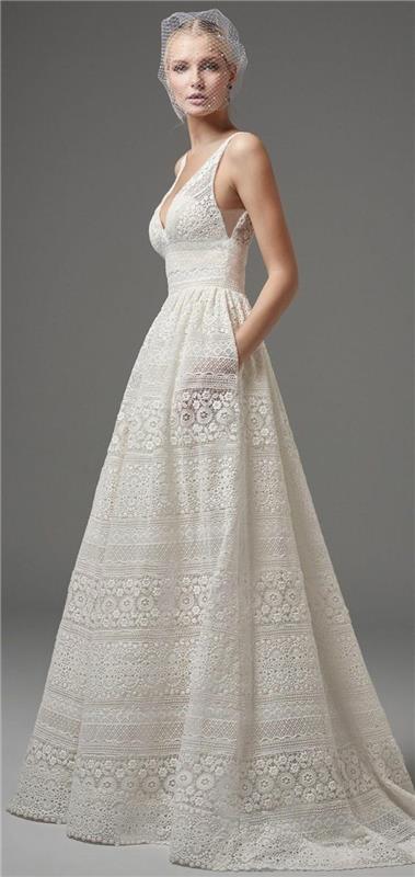 πανέμορφο φόρεμα από δαντέλα λευκές ιδέες γάμου σε στυλ boho