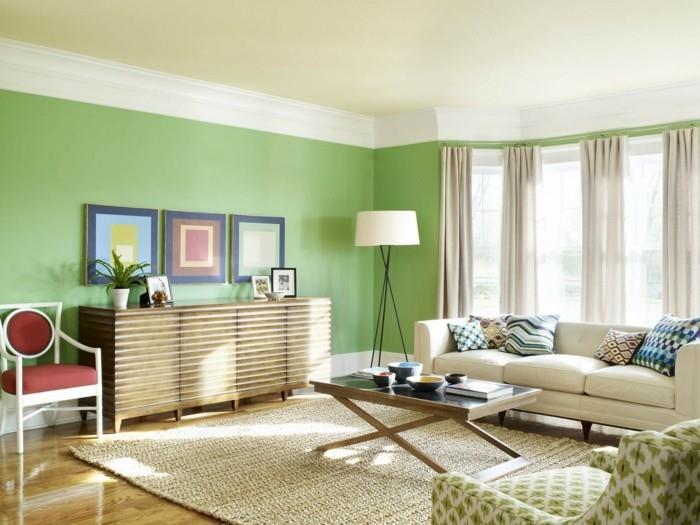 όμορφο σαλόνι πράσινοι τοίχοι χαλί sisal φρέσκο