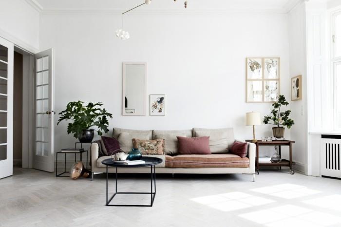 όμορφο σαλόνι σκανδιναβικά φυτά λευκοί τοίχοι