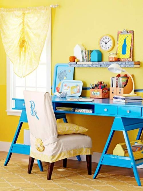 Φτιάξτε το δικό σας τραπέζι γραφείου πολύχρωμο ξύλο φθηνό μπλε άνετο