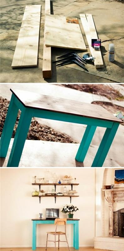 Τραπέζι γραφείου φτιάξτε μόνοι σας πολύχρωμα ξύλα φθηνά βήματα