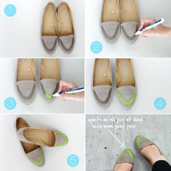 Φτιάξτε μόνοι σας παπούτσια μπαλαρίνες γκρι κεντήματα σε χρώμα νέον