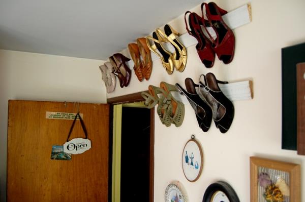 φτιάξτε τη δική σας ράφι για παπούτσια diy ιδέα γυναικεία παπούτσια αποθήκευσης λωρίδων οροφής