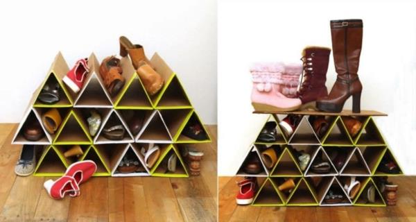 Φτιάξτε τη δική σας ιδέα για ράφι παπουτσιών για να φτιάξετε μόνοι σας τρίγωνα από χαρτόνι