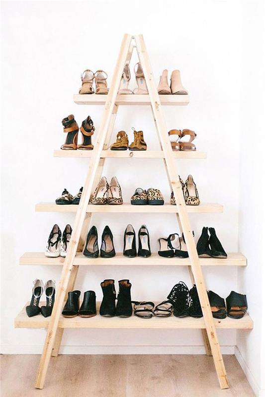 φτιάξτε το δικό σας ράφι παπουτσιών τοίχο ράφι παλιά ξύλινη σκάλα