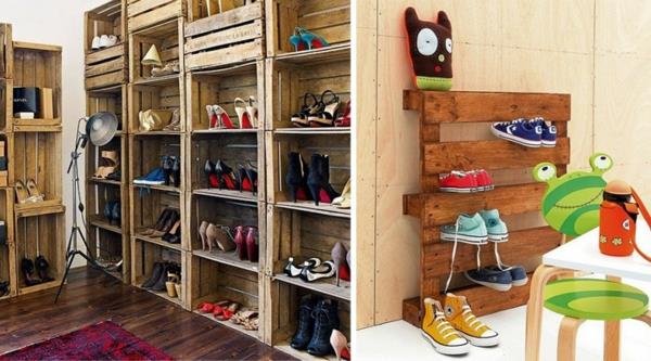 φτιάξτε το δικό σας ράφι παπουτσιών ξύλινες παλέτες ξύλινες κούτες ράφια τοίχου