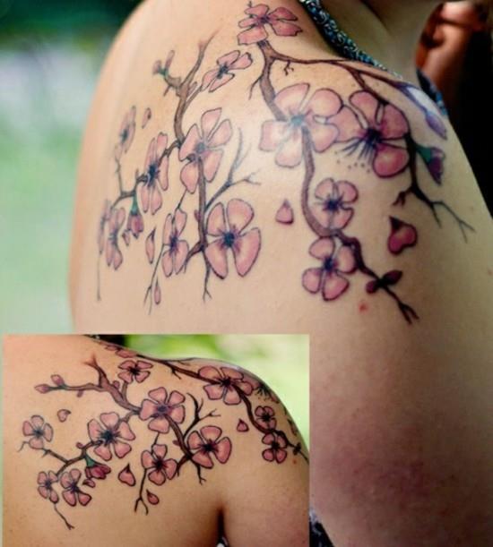 ιδέα τατουάζ άνθη κερασιού ώμου