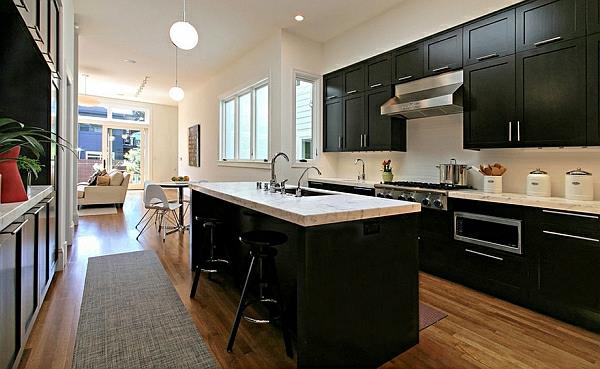 μαύρα χρώματα για ντουλάπια κουζίνας βαμμένη ξύλινη μαρμάρινη επιφάνεια τολμηρή