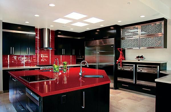 μαύρα κόκκινα χρώματα για ντουλάπια κουζίνας λαμπερή κλασική γοητεία που κόβει την ανάσα