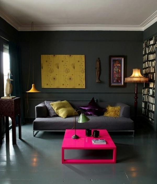 μαύρο σαλόνι τοίχου μοντέρνα ροζ μοβ χρώματα