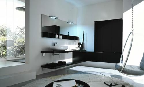 μαύρο λευκό δραματικό έπιπλο ράφια μπάνιου καθρέφτη